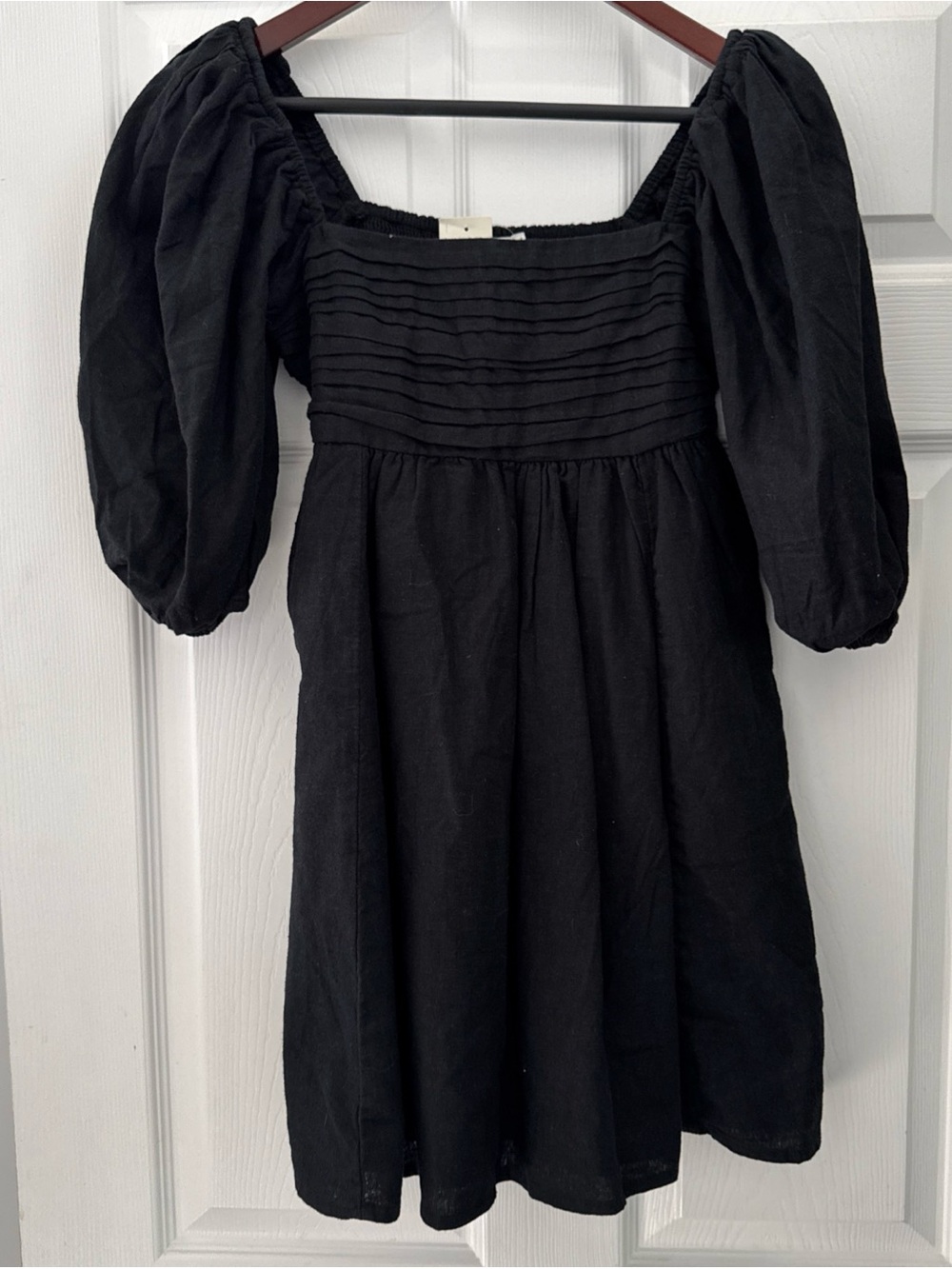 Abercrombie & Fitch Emerson Black Puff Sleeve Square Neck Mini Dress size XS NWT